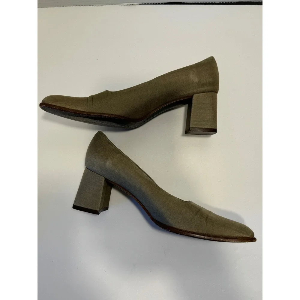 Kenneth Cole New York Vintage 90s Chunky Square Toe Block Heel Pumps Olive 7.5M